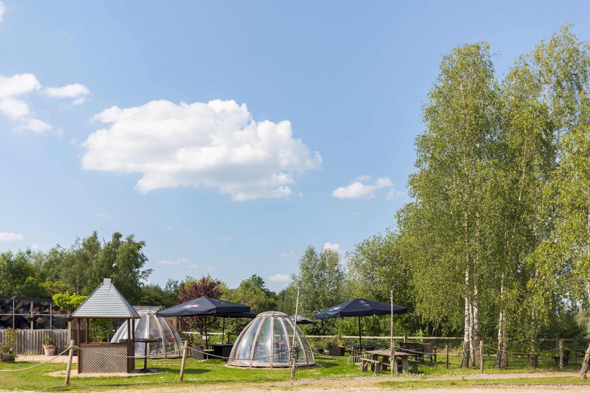 Outdoor dining domes at the Waterside Kitchen & Bar