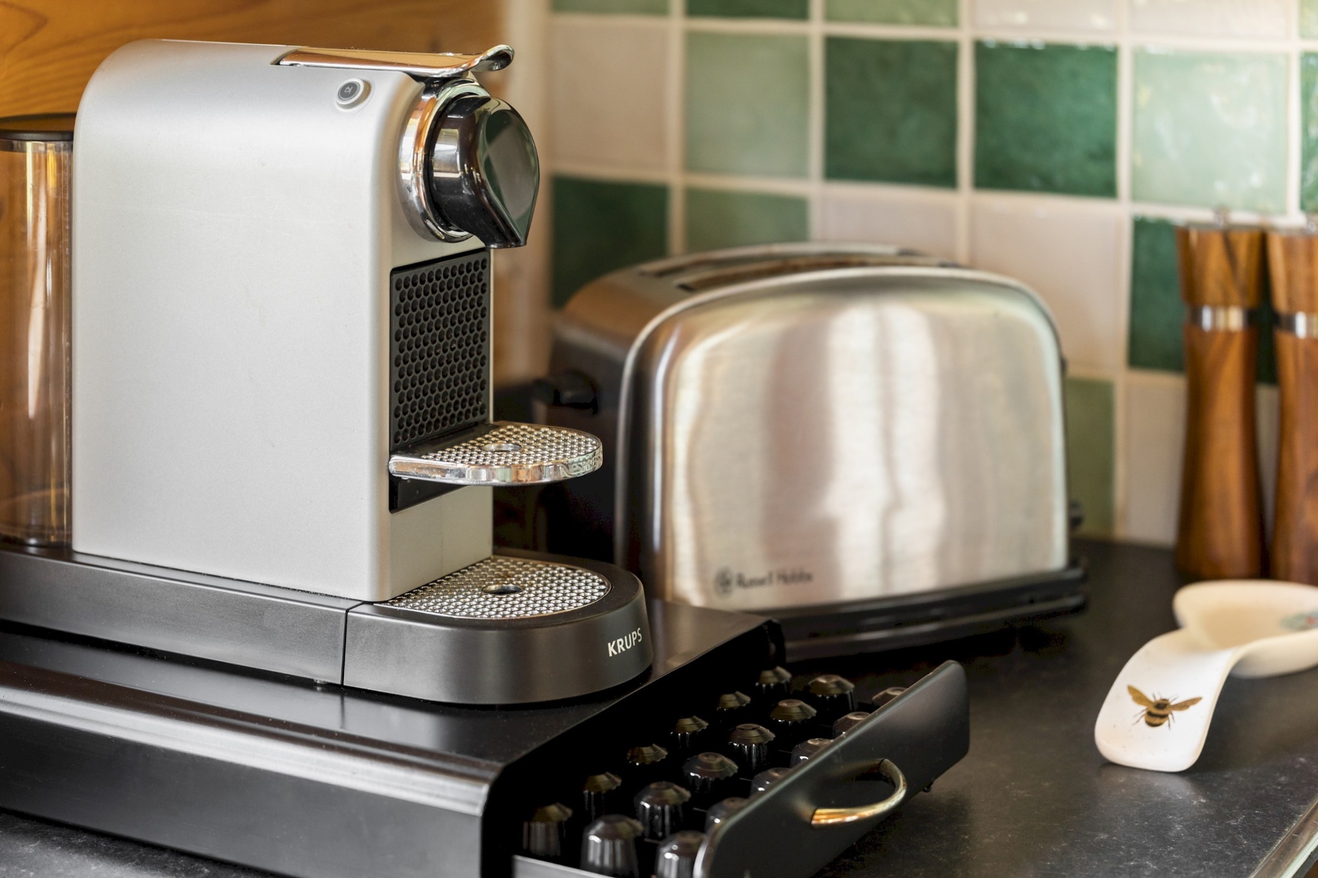 Nespresso coffee machine and toaster in the lodge kitchen